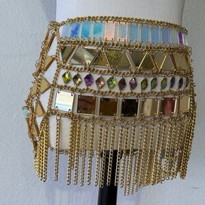 Claudia pink- Gold Farrah Skirt - Chain Fringe Mini Skirt Dance